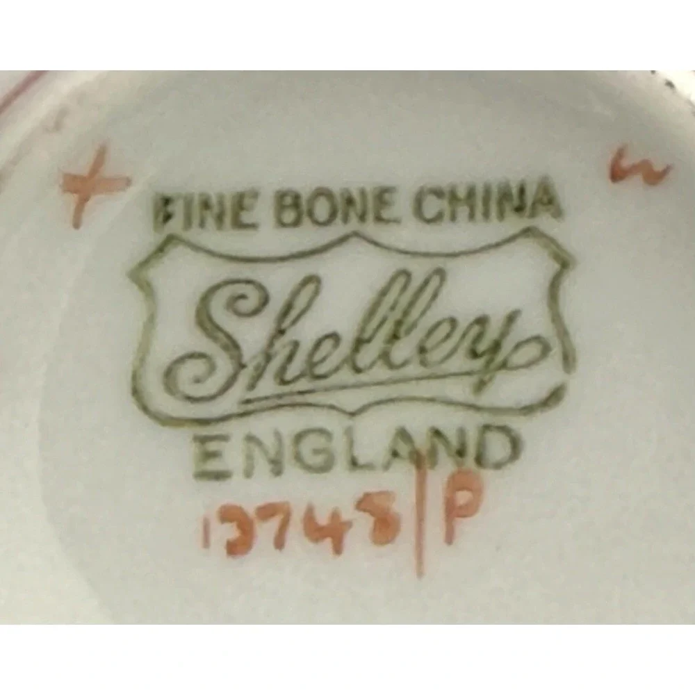 Shelley England Tea Cup Saucer Set White Pink Polka Dots Fine Bone China EUC
